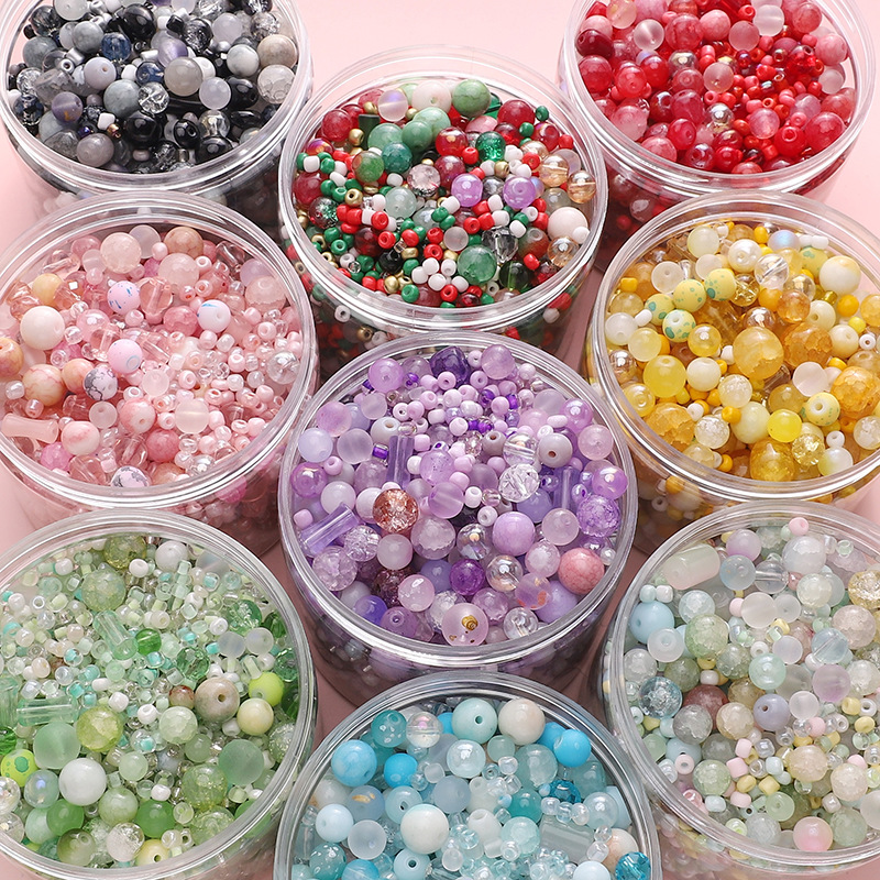 3-12mm Glass Mixed Beads Round Handmade Diy Bracelet Necklace Pendant Material Package