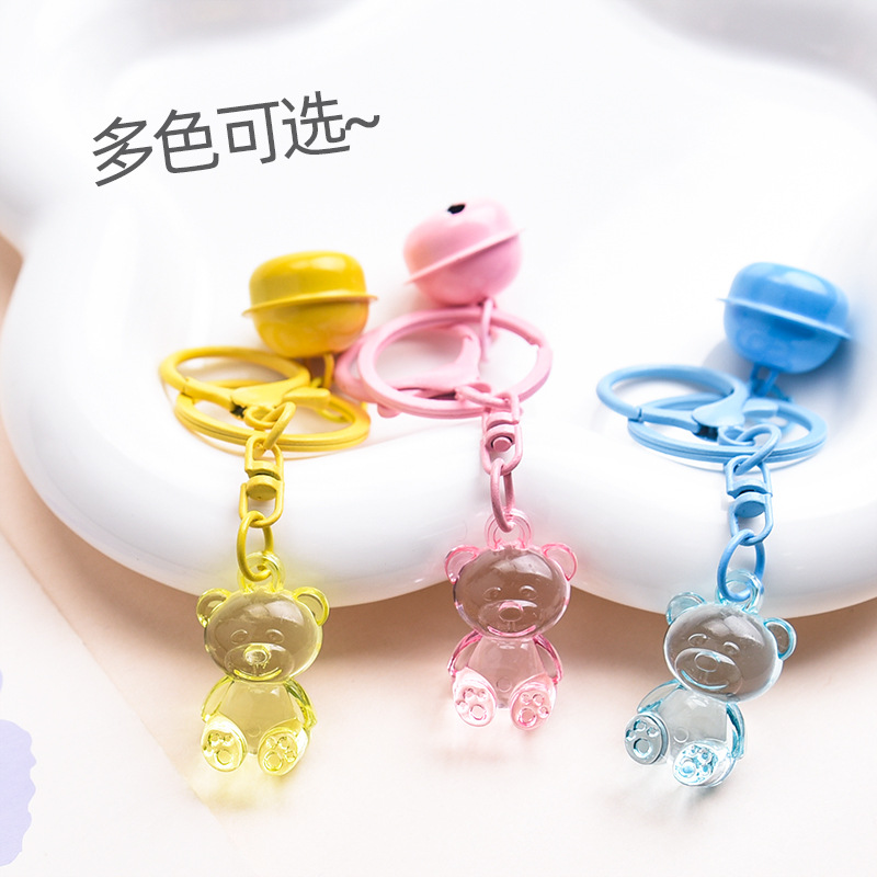 Creative Candy-colored Transparent Bear Key Ring Bell Pendant Lobster Clasp Three-piece