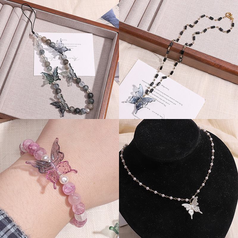 Acrylic Transparent Two-color Gradient Butterfly Beads Handmade Diy Bracelet Necklace