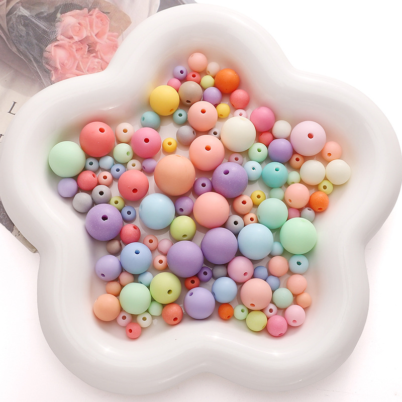 Acrylic Solid Color Frosted Round Beads Beaded Necklace Semi-finished Bracelet Handmade