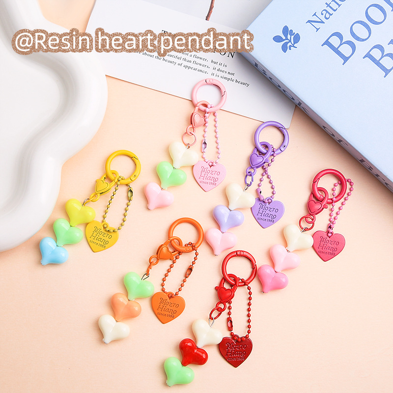 Colorful Resin Love Beads Keychain Pendant Spring Ring Diy Accessories Cute Men and Women