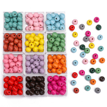 8-10mm Wooden Solid Color Spray Painted Round Beads Handmade Diy Jewelry Accessories