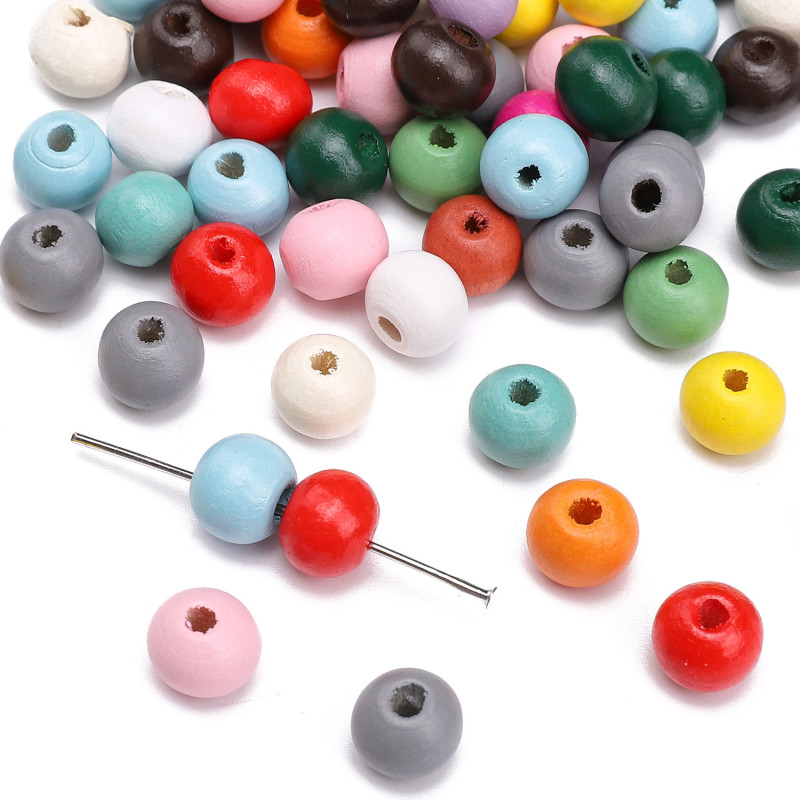 8-10mm Wooden Solid Color Spray Painted Round Beads Handmade Diy Jewelry Accessories