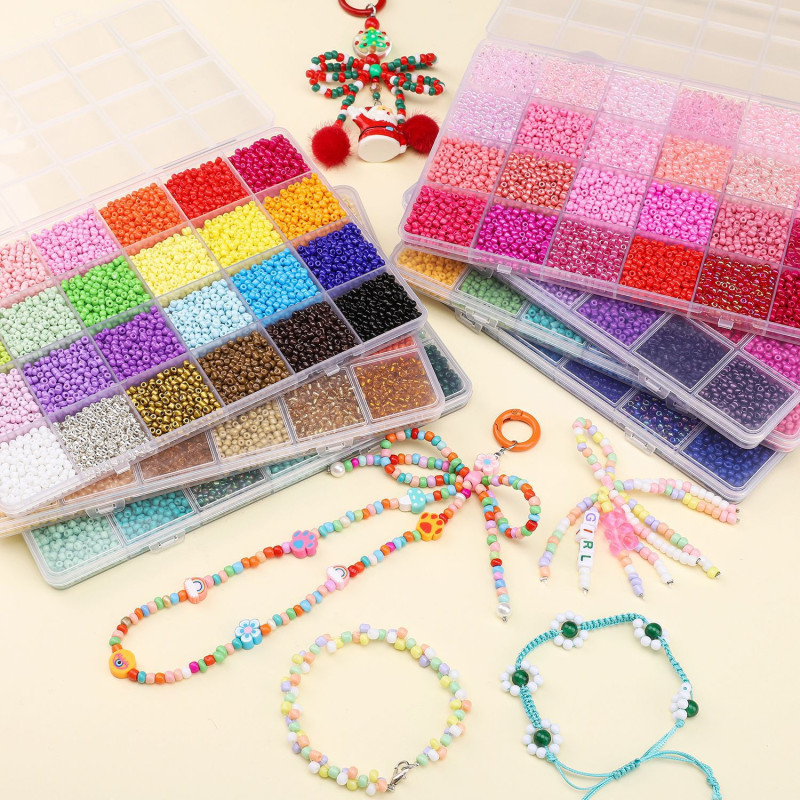 24 Grid Glass Colored Straight Hole Rice Bead Set Box Diy Beaded Jewelry Accessories