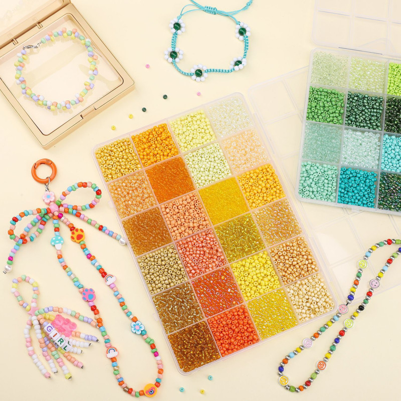 24 Grid Glass Colored Straight Hole Rice Bead Set Box Diy Beaded Jewelry Accessories