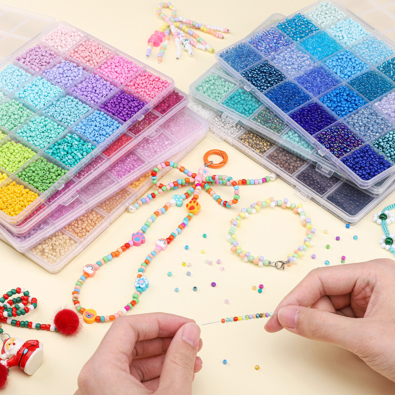 24 Grid Glass Colored Straight Hole Rice Bead Set Box Diy Beaded Jewelry Accessories