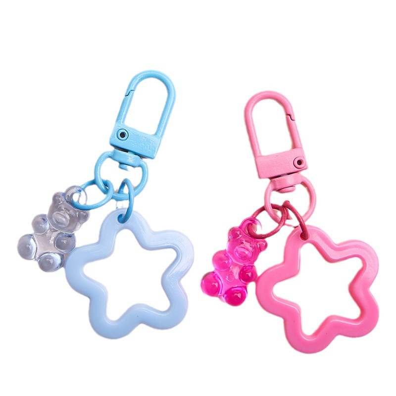 Cute Colorful Transparent Bear Key Pendant Hollow Five-pointed Star Diy Jewelry