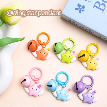 Creative Dopamine Star Wings Keychain Pendant Colorful Bell Jewelry Accessories Cute