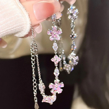 Pink Cherry Blossom Bracelet for Women Ins Niche Light Luxury Temperament High-end Cool