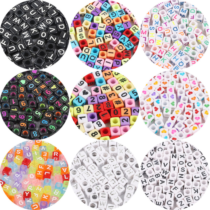 Acrylic Numbers English Letter Beads Diy Children's Jewelry Accessories Loose Square