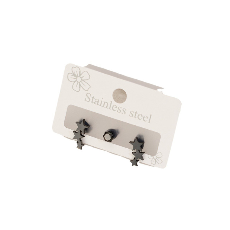 A Set of 3 Stainless Steel Zircon Combination Earrings Set Ins Simple Small Star