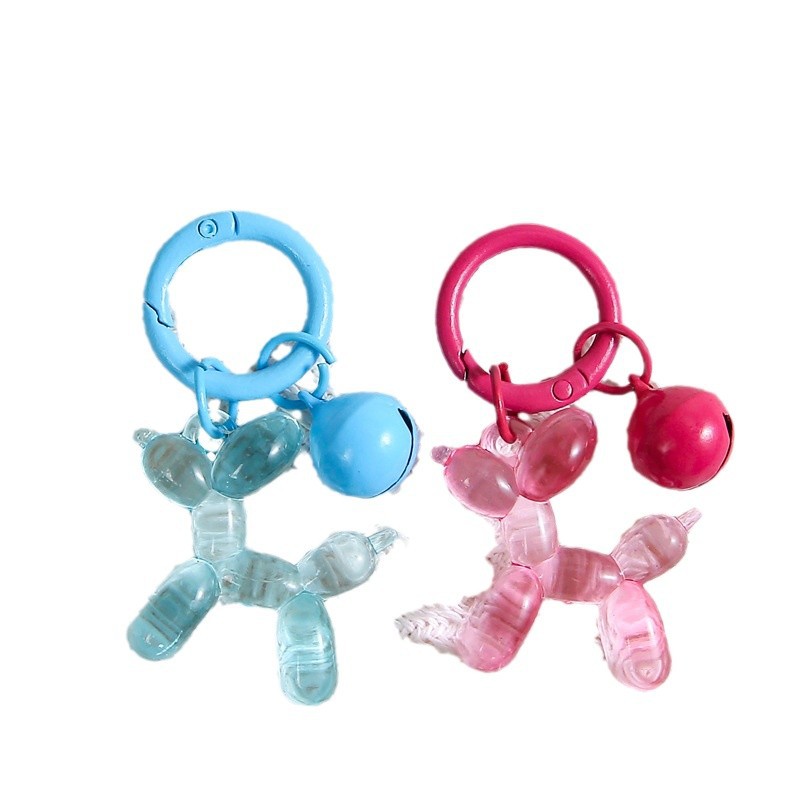 Transparent Color Balloon Dog Diy Key Ring Pendant Bell Spring Buckle Jewelry Accessories