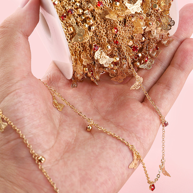 Color-preserving Copper Butterfly Red Diamond Tail Chain Clavicle Handmade Diy