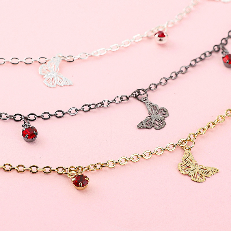 Color-preserving Copper Butterfly Red Diamond Tail Chain Clavicle Handmade Diy