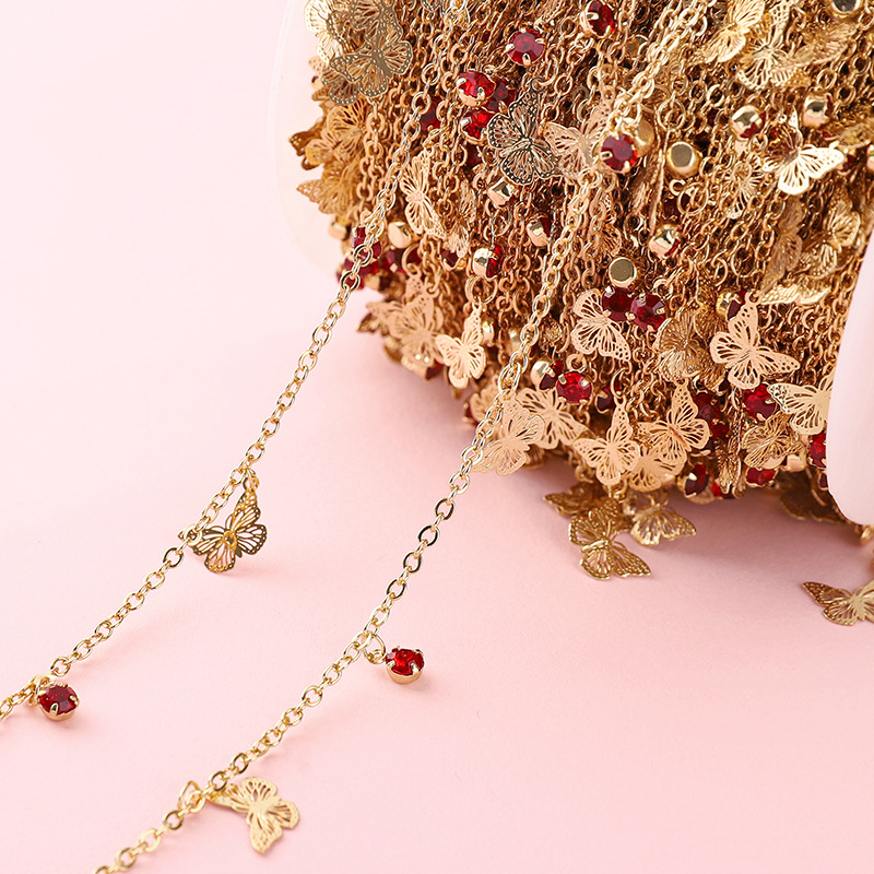 Color-preserving Copper Butterfly Red Diamond Tail Chain Clavicle Handmade Diy