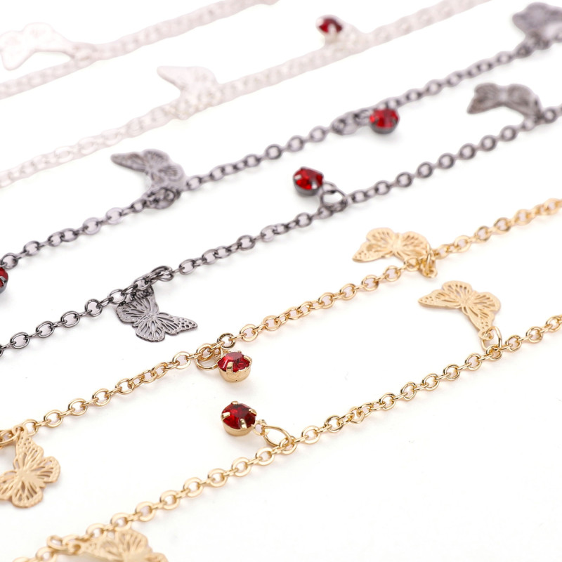Color-preserving Copper Butterfly Red Diamond Tail Chain Clavicle Handmade Diy