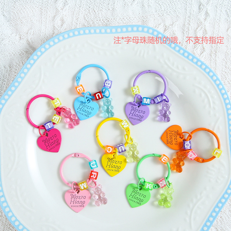 Candy Transparent Bear Love Keychain Pendant Diy Letter Beads Card Ring Accessories