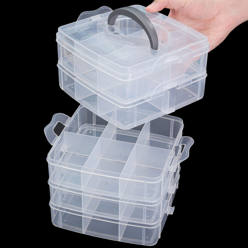 Transparent Plastic Multi-level Detachable Jewelry Storage Box Earrings Ring Lego Toy Box
