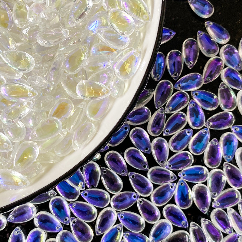 Glass Beads 8*14mm Water Drop Pendant Flat Diy Jewelry Accessories Hole Material Loose