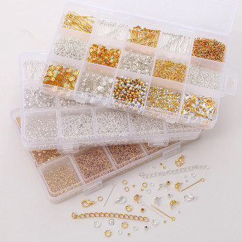 15 Grid Boxed Diy Metal Accessories Material Set Earrings Ear Hooks Bracelet Necklace