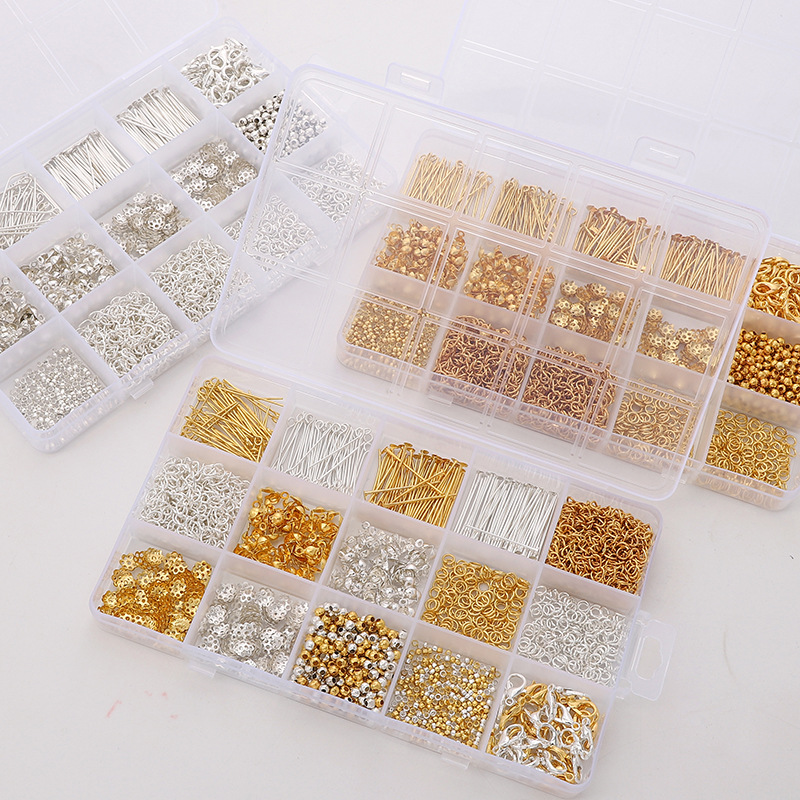 15 Grid Boxed Diy Metal Accessories Material Set Earrings Ear Hooks Bracelet Necklace