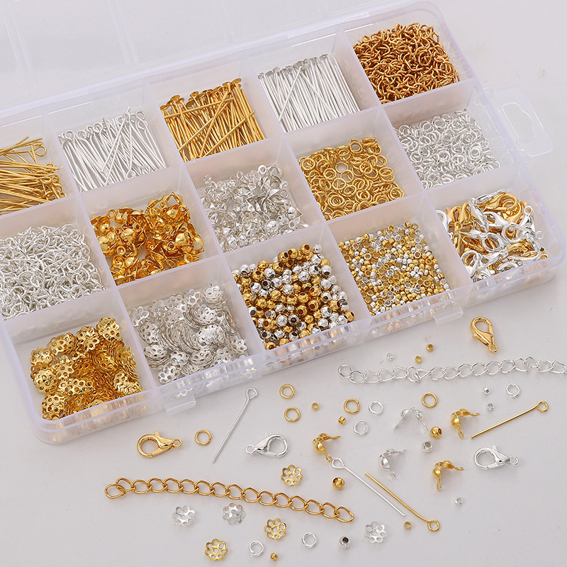 15 Grid Boxed Diy Metal Accessories Material Set Earrings Ear Hooks Bracelet Necklace