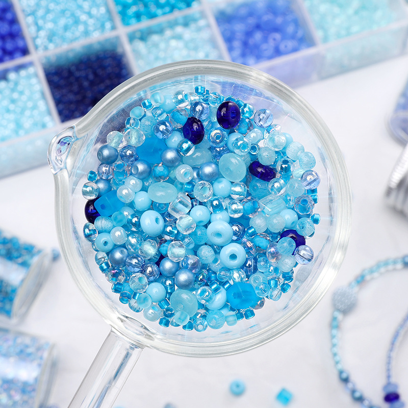 Blue Glass Beads Round Rice Diy Handmade Bracelet Necklace Jewelry Accessories