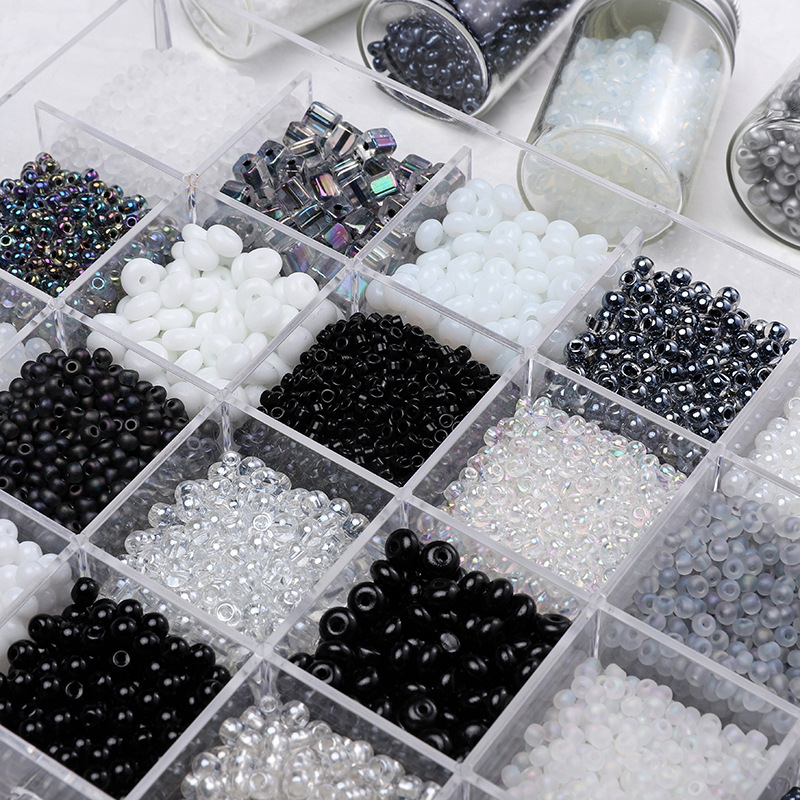 Black and White Glass Beads, Round Rice Diy Handmade Bracelets, Necklaces, Jewelry