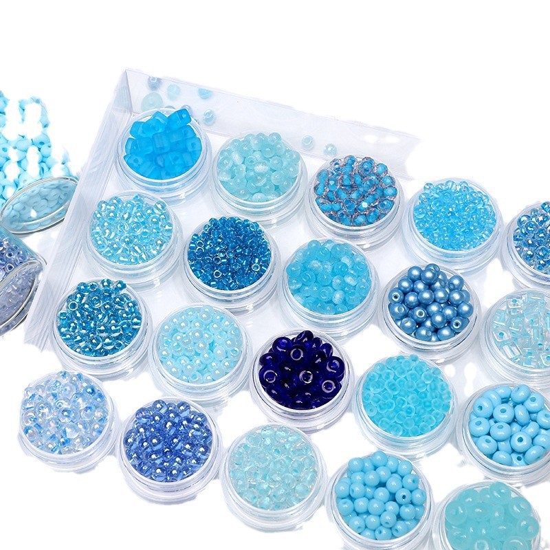 Blue Glass Beads Round Rice Diy Semi-finished Handmade Beaded Bracelets Necklaces Rings