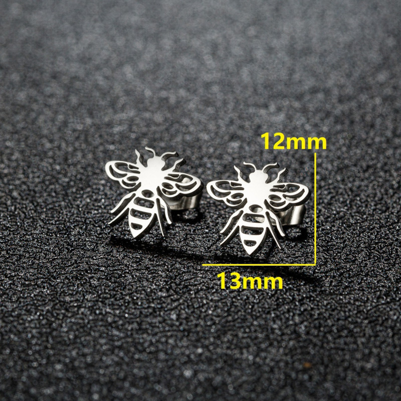European and American Stainless Steel Cutting Hollow Little Bee Earrings Ins Fashion
