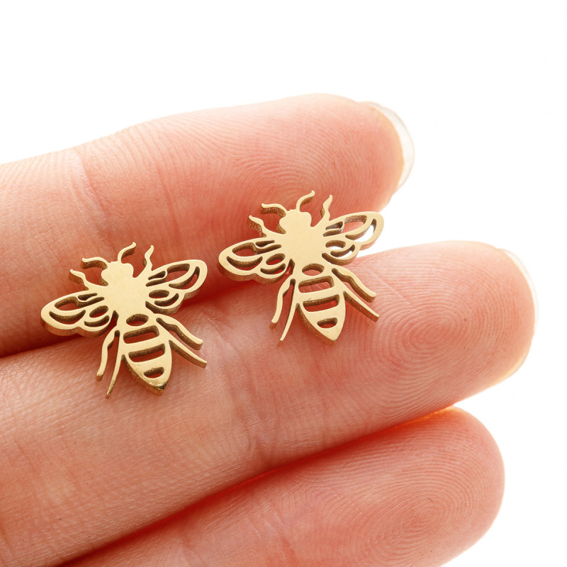 European and American Stainless Steel Cutting Hollow Little Bee Earrings Ins Fashion