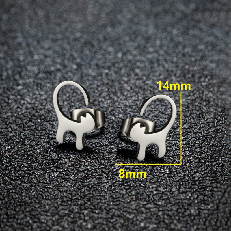 Simple and Versatile Glossy Long Tail Cat Earrings Ins Female Cartoon Cute Stainless