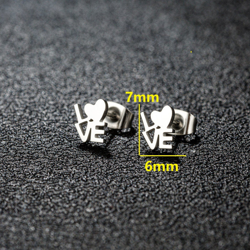 Stainless Steel Fashion Love English Monogram Earrings for Women Korean Cute Simple