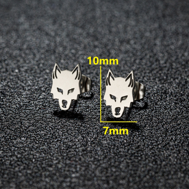 2024 New Stainless Steel Wolf Earrings for Men and Women Versatile Sweet and Cool Style