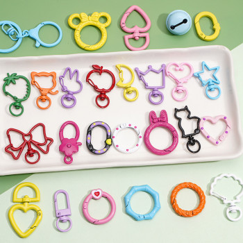 Candy Color Alloy Love Spray Paint Spring Buckle Open Ring Diy Keychain Creative Doll