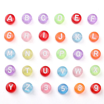 4x7mm Acrylic English Single Letter Beads Flat Round Bright Color Bottom Handmade
