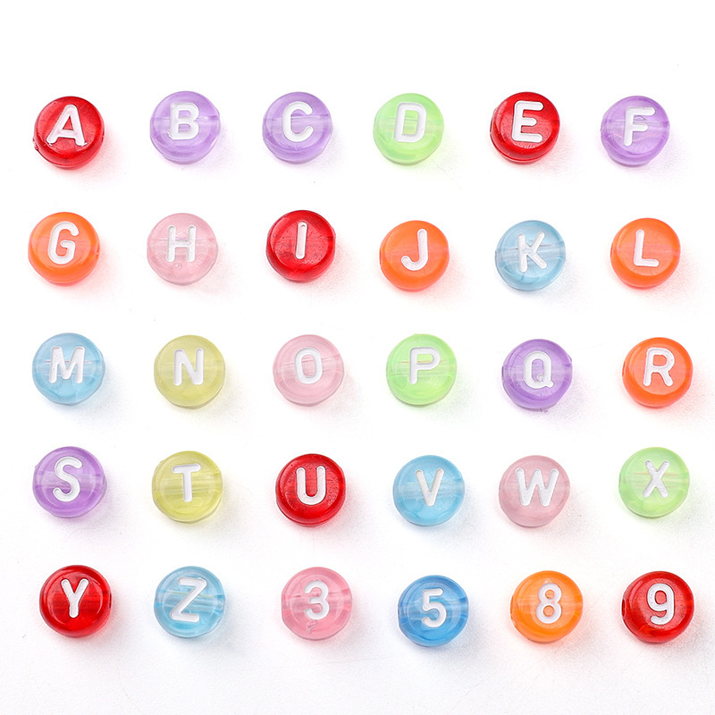 4x7mm Acrylic English Single Letter Beads Flat Round Bright Color Bottom Handmade