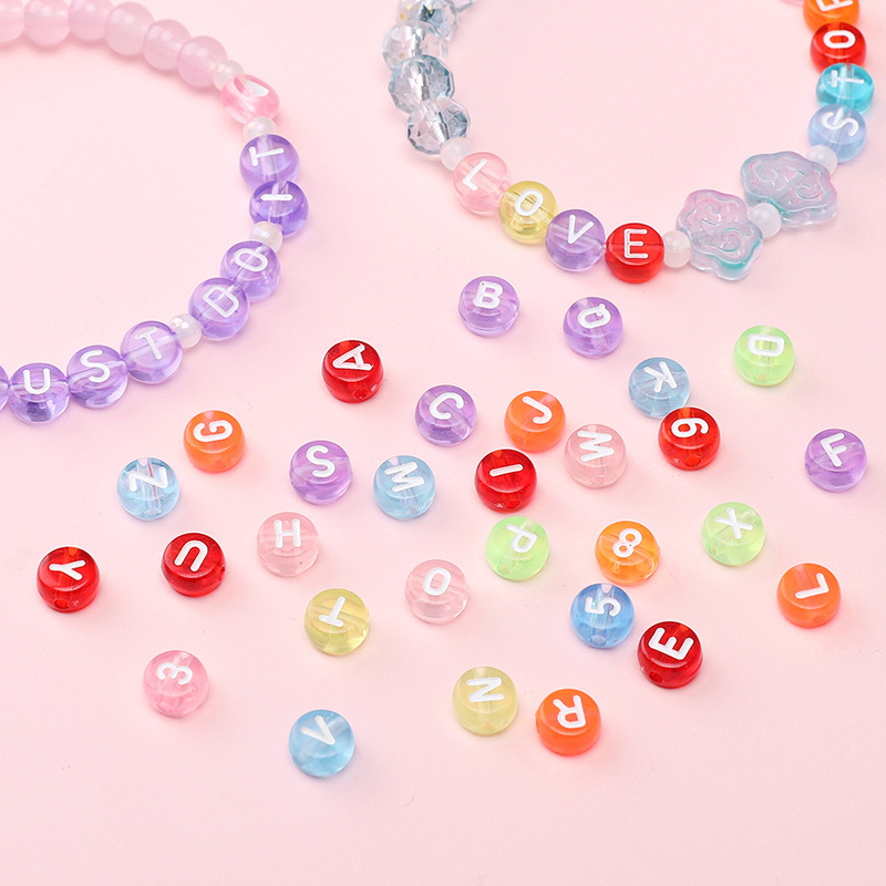 4x7mm Acrylic English Single Letter Beads Flat Round Bright Color Bottom Handmade