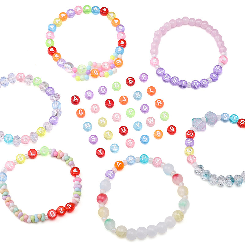 4x7mm Acrylic English Single Letter Beads Flat Round Bright Color Bottom Handmade