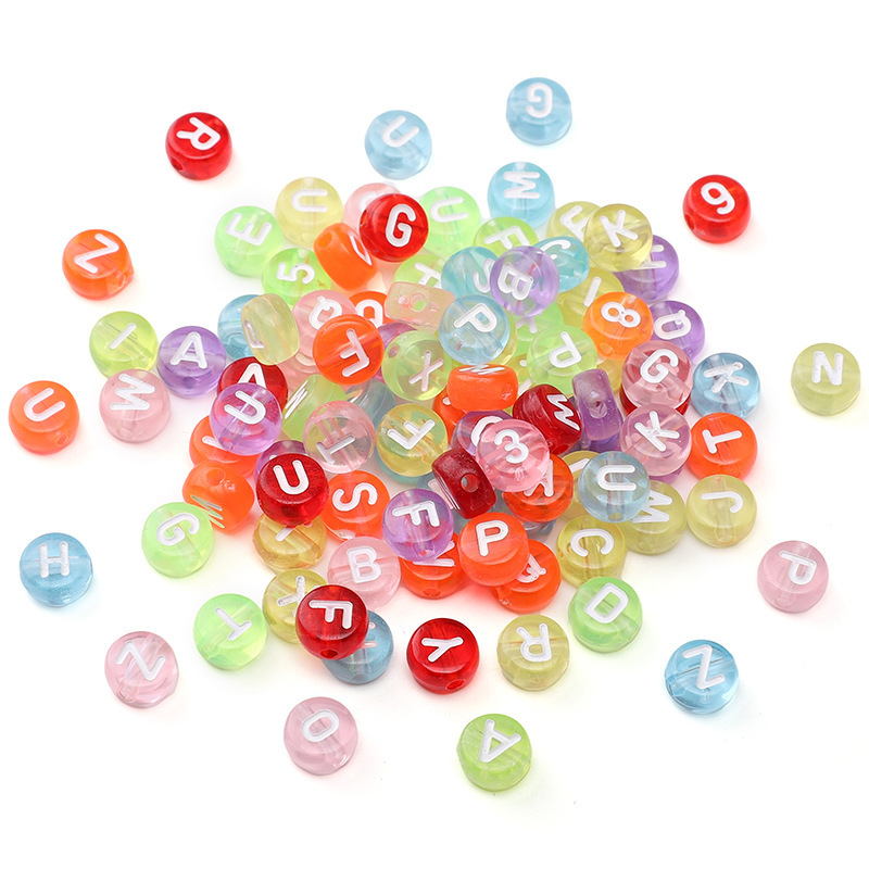 4x7mm Acrylic English Single Letter Beads Flat Round Bright Color Bottom Handmade