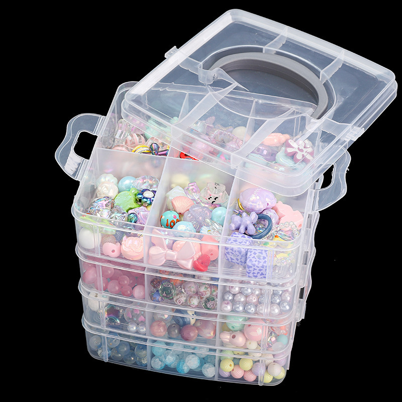 Transparent Plastic Multi-level Detachable Jewelry Storage Box Earrings Ring Lego Toy Box