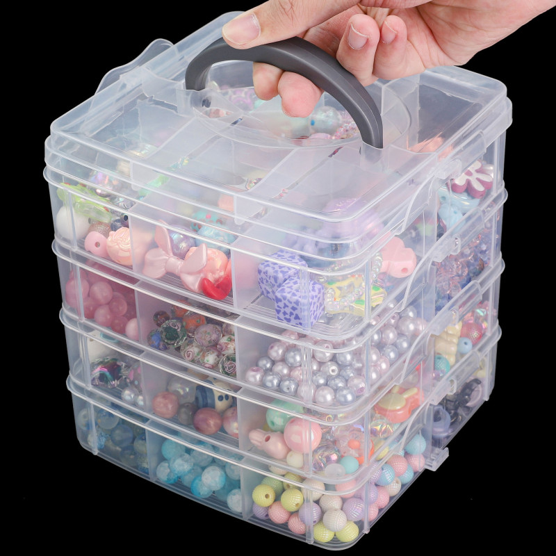 Transparent Plastic Multi-level Detachable Jewelry Storage Box Earrings Ring Lego Toy Box