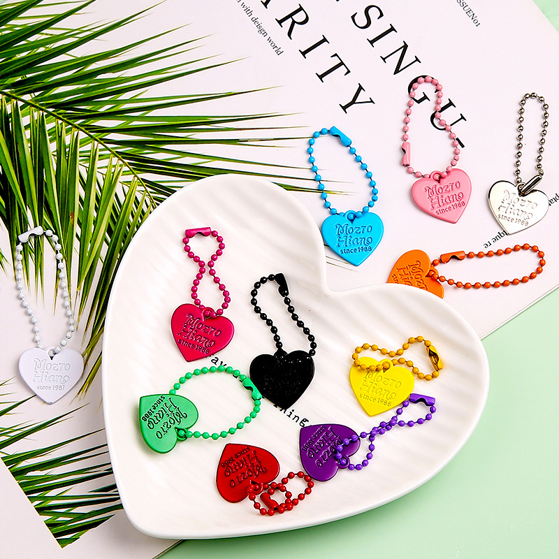 Colorful Love Bead Chain Key Double-sided Pendant Creative Diy Mobile Phone Key