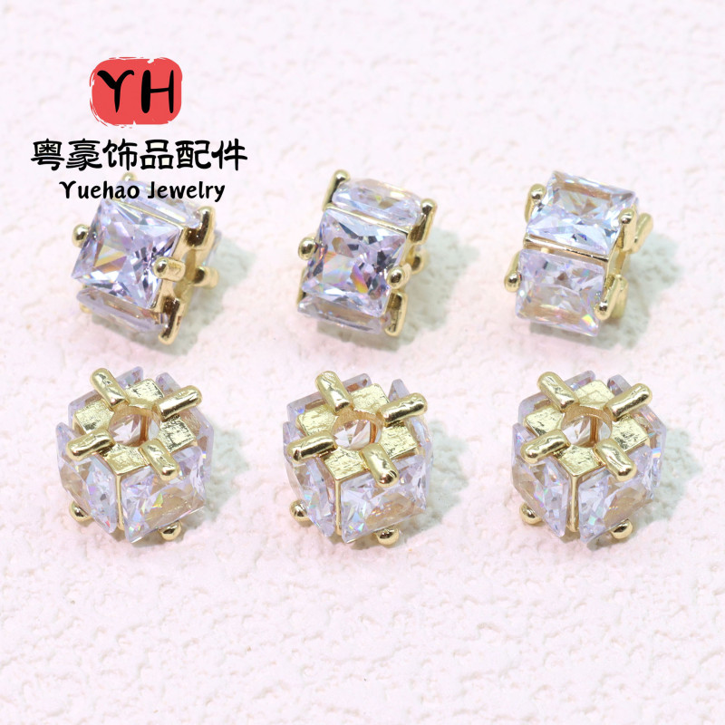 Micropaved Square Zircon Spacer Beads, Sugar Bucket Bead Accessories, Handmade Diy
