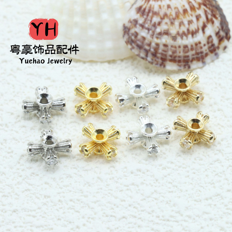 Copper-plated 14k Real Gold Color-preserving Four-leaf Clover Spacer Beads, Cross