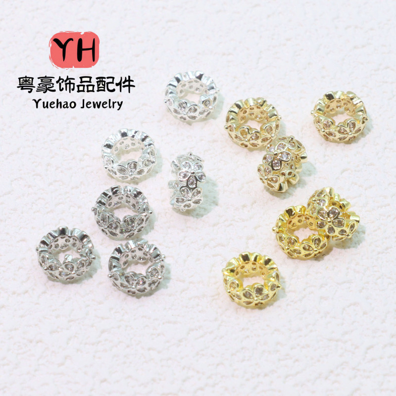 14k Color-preserving Large Hole Hollow Spacer Beads Small Wreath Micro Inlaid Flower Tray
