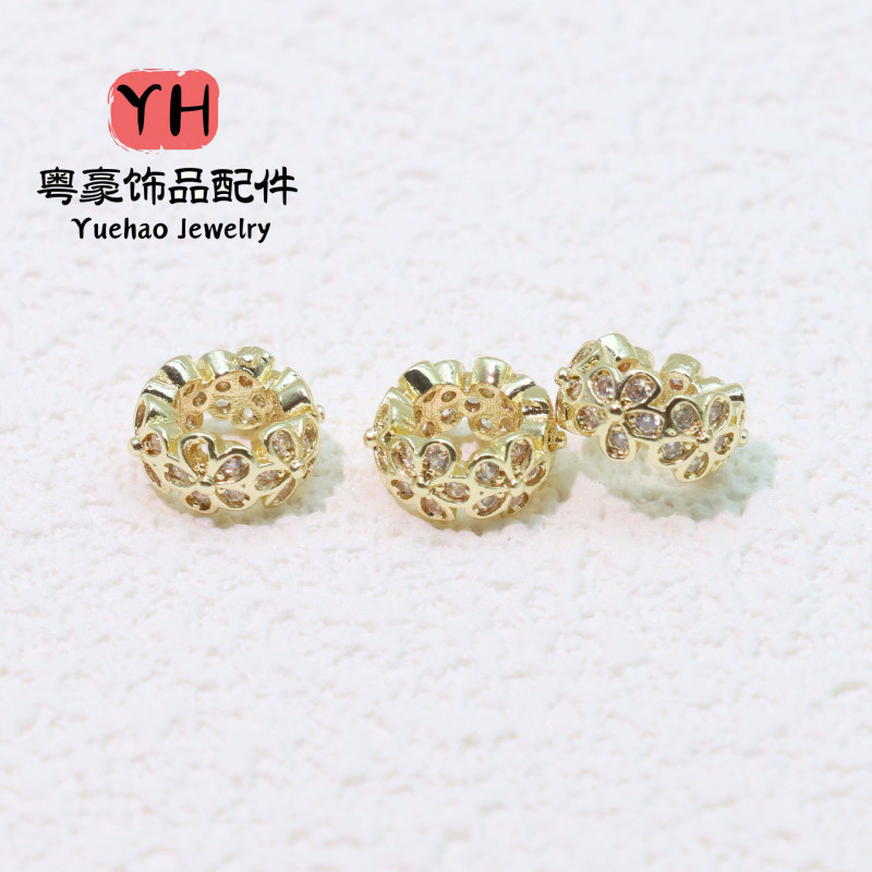 14k Color-preserving Large Hole Hollow Spacer Beads Small Wreath Micro Inlaid Flower Tray