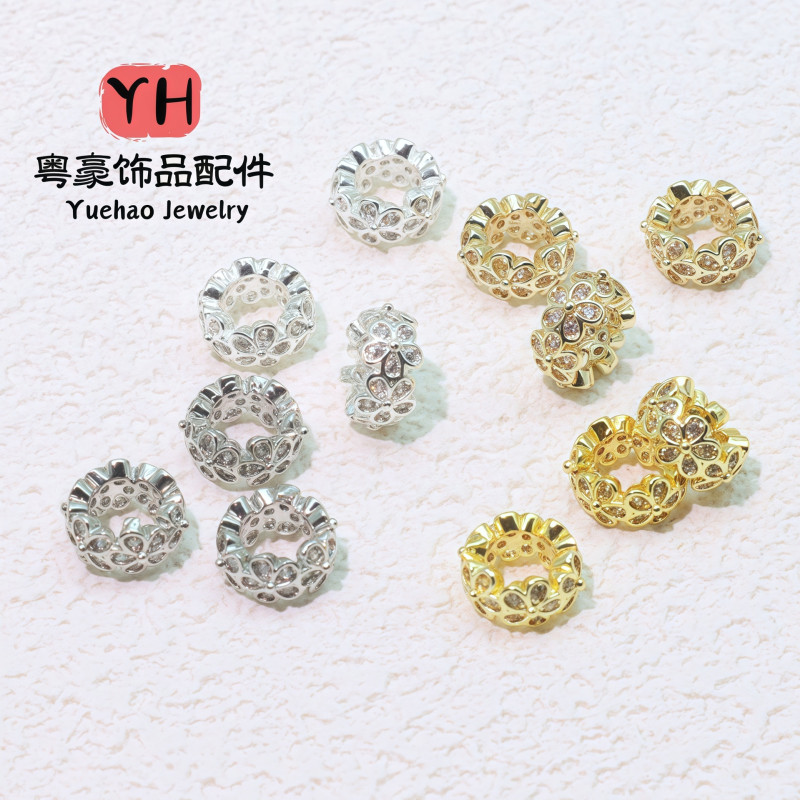 14k Color-preserving Large Hole Hollow Spacer Beads Small Wreath Micro Inlaid Flower Tray