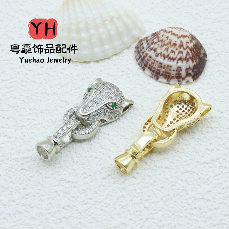 Diy Jewelry Accessories Micro-inlaid Zirconium Leopard Head Necklace Men and Women Pearl