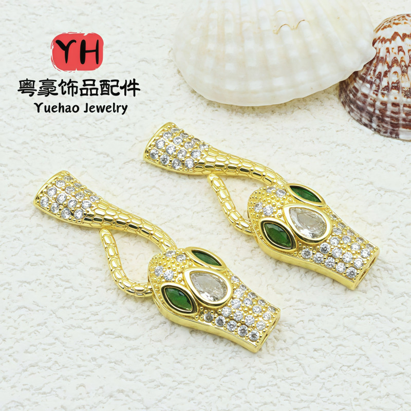 High Color Retention 14k Real Gold Plated Zircon Snake Buckle Head and Tail Hook Closing